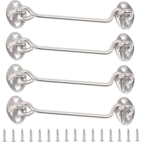 Crochet et Oeil de Verrouillage, 4 Pack Acsergery Gift 6inch Stainless Steel Cabin Hook, Heavy Duty Sol (1/5)