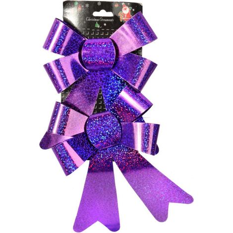 Set di 2 fiocchi decorativi viola glitterati per Natale (1/3)