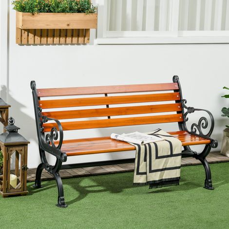 Banc de jardin deux places en aluminium et bois avec lattes et accoudoirs. 120 x 64 x 79 cm. Teck.