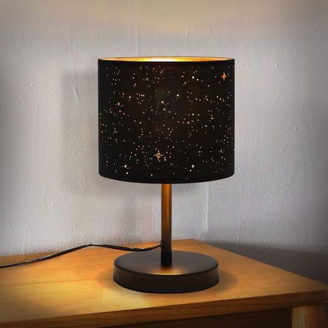 Lampe de chevet noir or ACKERMAN – lampe de table rétro E27, abat-jour en tissu et métal, effet étoile, pour chambre, salon, salle à manger, hôtel, chambre d’enfant ou café (1/5)
