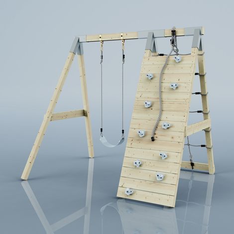 Polarplay – Structure d'escalade Caméléon bleu 183 x 202 cm – Construction en bois non traité – Mur d'escalade avec pierres colorées – Pour usage domestique