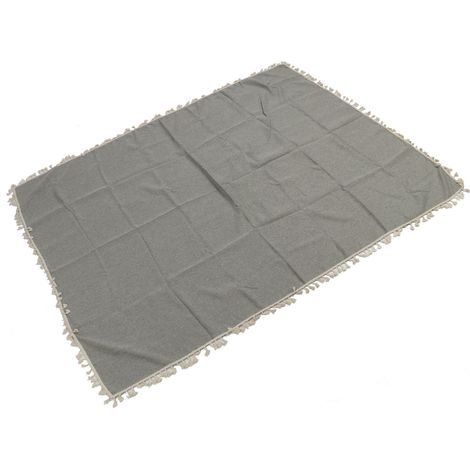 Nappe rectangulaire décorative en fibre de polyester avec pompons et dentelle, gris clair, 140 x 180 cm / 55,1 x 70,9 pouces, idéale pour la maison, les restaurants et les hôtels.