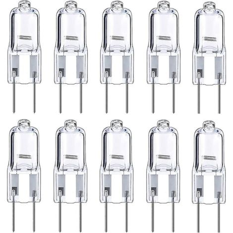 Bombillas halógenas G4 de 12 V y 10 W, luz blanca cálida, paquete de 10 unidades – aptas para iluminación interior y decorativa.