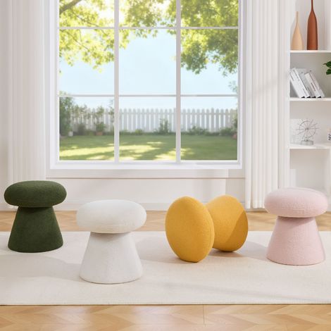 Taburete giratorio (70x65.5x74 cm), asiento acolchado, rotación 360°, tejido teddy, amarillo (1/5)