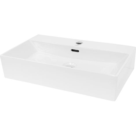 ECD Germany Waschbecken Waschtisch - 605x365x130 mm - aus Keramik - Eckig - Weiß - Aufsatzbecken Aufsatzwaschbecken Waschschale Handwaschbecken Aufsatzwaschtisch Spülbecken Wasserfall Waschschüssel (1/5)