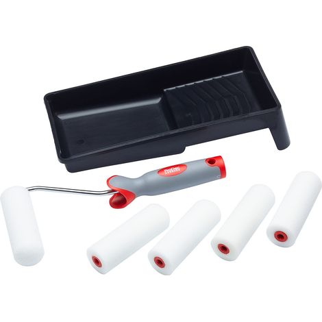 ProDec Lot de 7 mini rouleaux de peinture en mousse de 10,2 cm, cadre et plateau pour peintures brillantes et satinees (1/5)