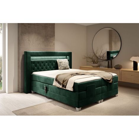 Boxspringbett Elektrisch Bett ARMANDO 180x200cm in Stoff Fresh Flaschengrün (1/4)