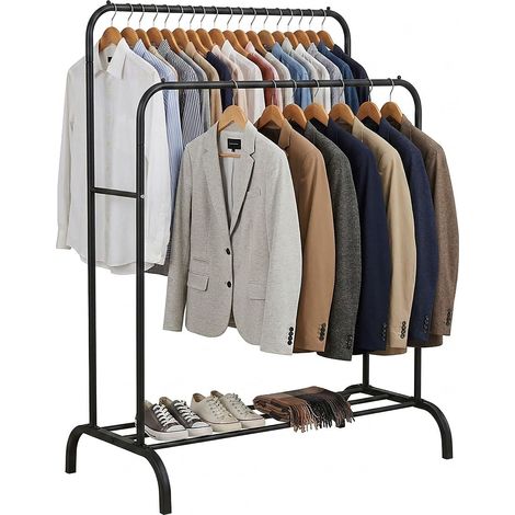 Relaxdays Kleiderständer, H x B x T: 146 x 110 x 56 cm, mit Ablage & 2 Kleiderstangen, Doppelgarderobe, Metall, schwarz (1/5)