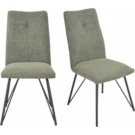 Lot 2 chaises en tissu doux vert avec pieds en métal noir - LUCAS (1/5)