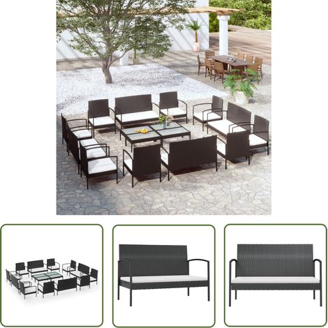 16 pcs Salon de jardin, Ensemble table et chaises de jardin, Meuble de jardin avec coussins Résine tressée Noir MKW618442 (1/5)