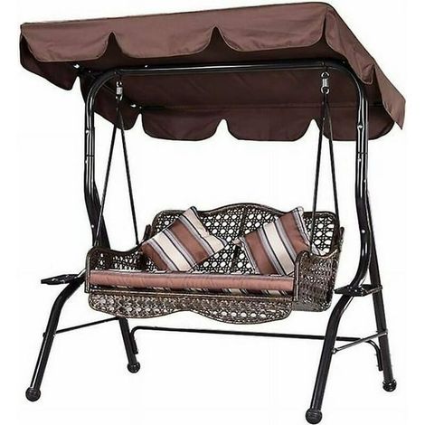 Abri balançoire jardin 3 places marron 190x132x15 cm - Toit de remplacement imperméable 210D, voile anti-UV pour balancelle, parasol de rechange pour hamac de terrasse (1/5)