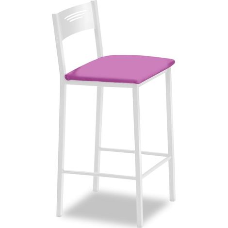 Tabourets de Cuisine Hauts tapissés avec Dossier, Structure Blanche et siège en Similicuir, Couleur de l'assise : Rose. Contenu : 1 unité. Dimensions : 90 cm (Hauteur Totale) (1/5)