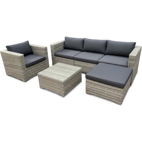 Conjunto de Exterior Sofa + Puff + Mesa y Sillon. Muebles de Jardin y Terraza