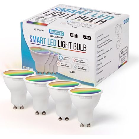 Ampoule Connectée LED Pack de 4, WiFi 2,4 GHz, GU10, Multicolore Changeante, Compatible, Maison Connectée, Dimmable (1/5)