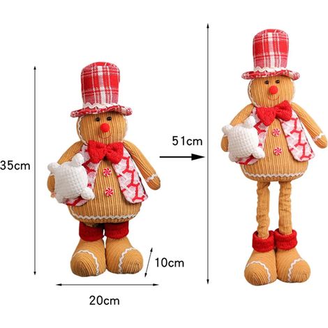 Décoration de Noël : bonhomme en pain d'épice, peluche avec jambes extensibles, doux et moelleux, idéal pour les fêtes de Noël et la décoration intérieure. (1/4)