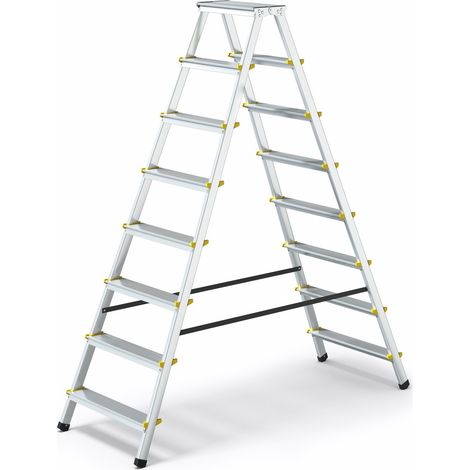 Monmobilierdesign – Escabeau double pliable aluminium 8 marches – Stabilité optimale – Marches antidérapantes – Poids maximum 150 kg – Pour travaux à domicile