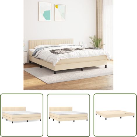 The Living Store Boxspringbett mit Matratze Creme 180x200 cm Stoff - Boxspringbett - Cremefarbenes Bett - Doppelbett - Bettrahmen - Matratze (1/5)