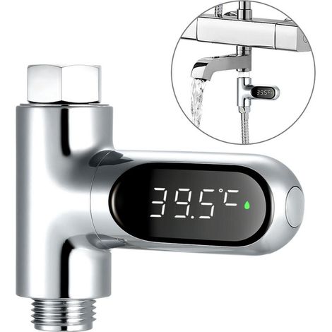 LED Display Water Meter Digital Shower Thermometer Bath Temperature Monitor Water Temperature Measuring Instrument with Range 585℃/℉ High Precision Shower Bathroom Accessory (1/5)