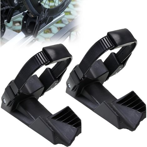 Bicycle Wheel Stopper, Pack of 2 Wheel Stoppers for Wide Tyres up to 2.35 Inches, Black Rear Carrier, Bicycle Carrier Accessories with Ratchet and Tension Lever and Protective Rubber for Mountain Bike (1/5)