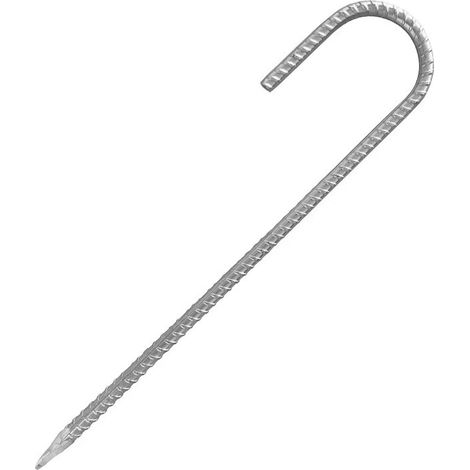 Sollbry 2x Piquet Ancrage Sol en Acier Galvanisé (30cm, 8mm) Sardine Fixation Lourde Forme J (Crochet Nervuré), Piquet Fixation pour Trampoline, Serre, Tente (1/5)