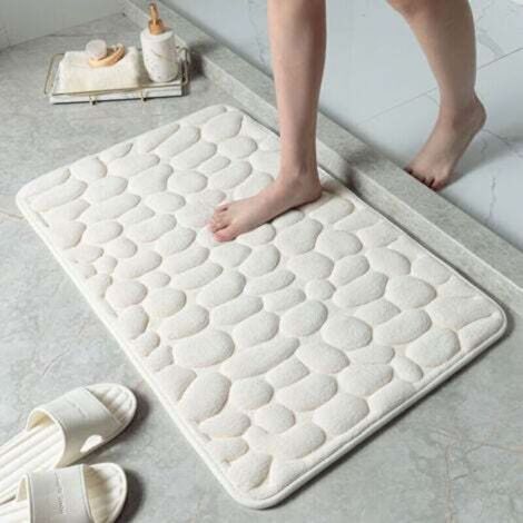 Tapis de sol gaufré en galets absorbant et antidérapant pour salle de bain – blanc lait, 40 x 60 cm