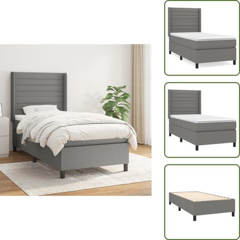Boxspringbett mit Matratze Dunkelgrau 90x200 cm Stoff - Boxspringbett - Doppelbett - Bettenrahmen - Lattenrost - Matratze (1/5)