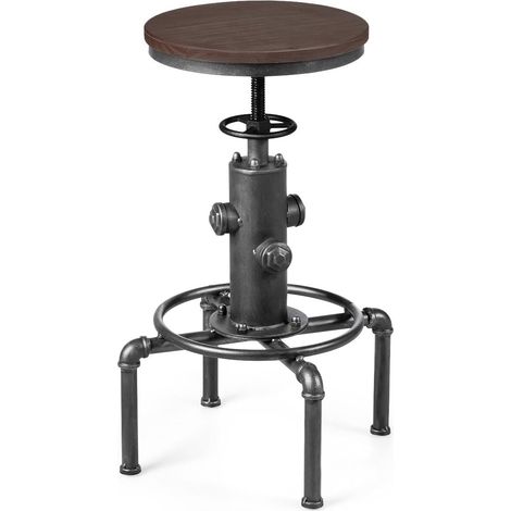COSTWAY Sgabelli da Bar Industriale Girevole 360°, con Poggiapiedi, Sgabello Cucina Seduta Tonda Altezza Regolabile 60-75 cm, in Ferro e Pino (Grigio, 1) (1/5)