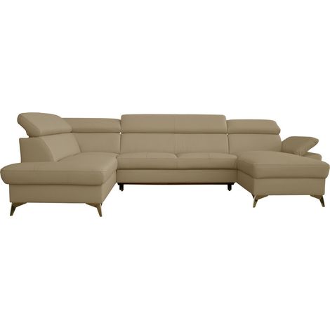 - Canapé d'angle convertible en cuir italien de luxe 7/8 places WARINI avec coffre, beige, angle gauche (1/5)