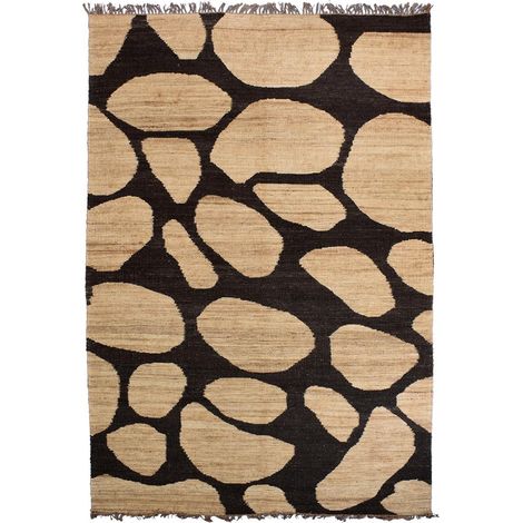 Tapis jute fait main 120x180 beige et noir motif rond DUSKIA