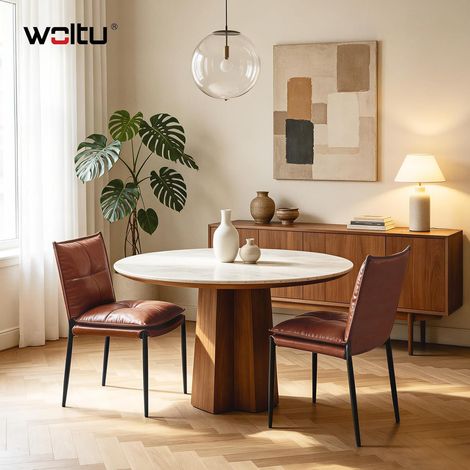 WOLTU Set di 2 Sedie da Sala da Pranzo Imbottite Sedia da Cucina con Schienale Alto ed Imbottitura a Doppio Stratocon Gambe in Metallo Stile Moderno in Ecopelle Marrone (1/5)