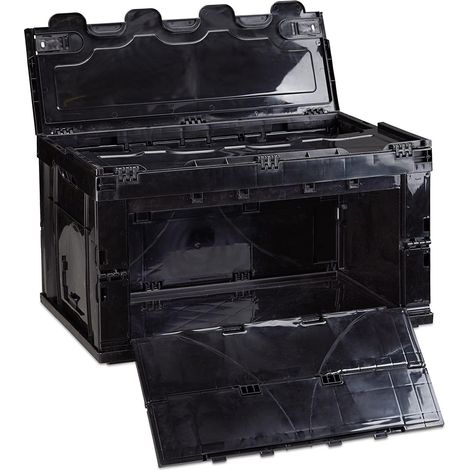 Scatola da trasporto pieghevole con coperchio 60 litri nera 130000497