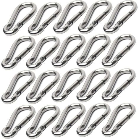 20 pièces Mousquetons en acier inoxydable 304, Mousqueton en acier inoxydable M5, 50 x 5 mm, pour porte-clés, camping, pêche et randonnée (1/5)