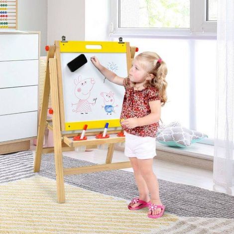 Pour Enfants dès 3 Ans Chevalet de Dessin Pliable Réglable en Hauteur Tableau Double Face en Bois 3 en 1 avec Accessoires (1/5)