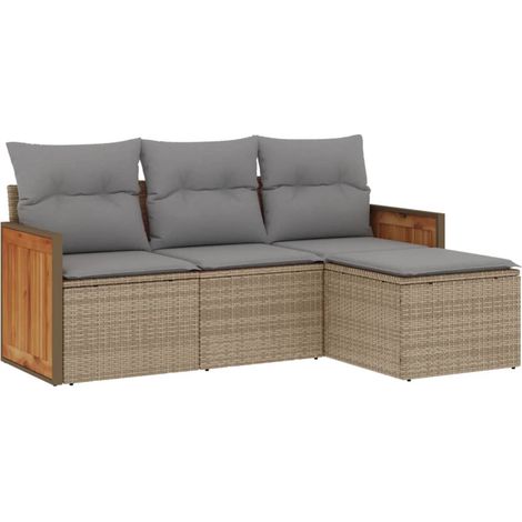 Salon de jardin avec coussins 4 pcs beige résine tressée (1/5)
