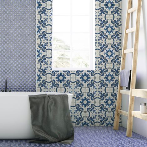 Sticker Mural Carrelage adhésif Cuisine Salle de Bain - 24 STICKERS CARRELAGES AZULEJOS PORZIA - 24stickers10x10cm (1/5)
