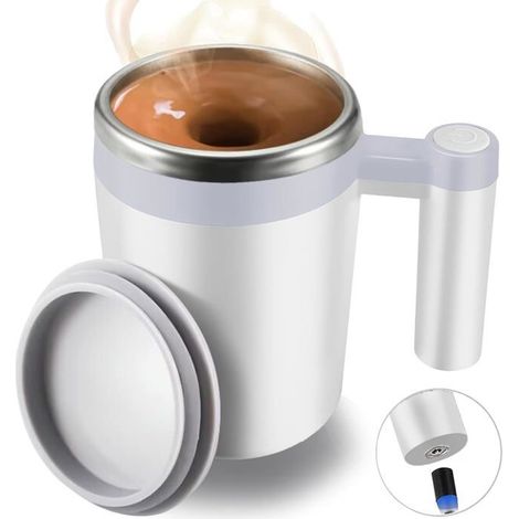 1 Tasse à café auto-agitatrice, Rechargeable, Pour Lait Cacao, Bureau Cuisine Voyage, Blanc
