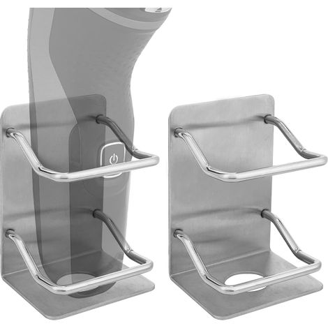 Lot de 2 Supports rasoir Acier inoxydable, Trou drainage, Adhésif mural, Pour Braun Philips Remington Wahl (1/5)