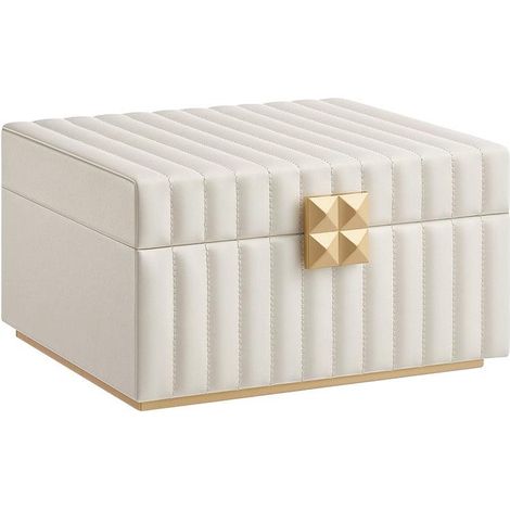Boîte à bijoux à 3 étages avec miroir 21,5 x 24 x 13,5 cm design élégant pratique en PU blanc (1/2)