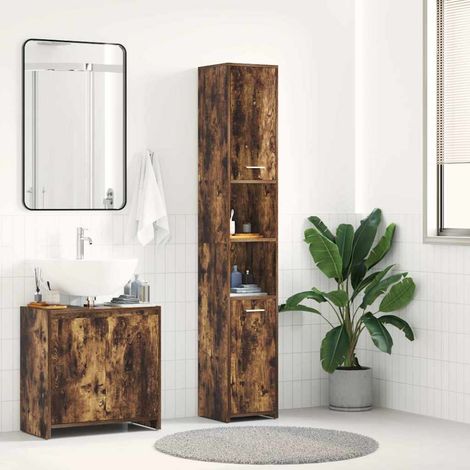 vidaXL Armario baño madera contrachapada roble ahumado 30x30x183,5cm (1/5)