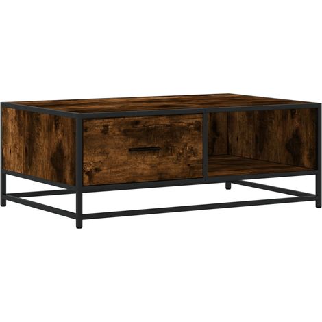 Table basse avec tiroir design moderne et contemporaine 90 x 57 x 35 cm bois d'ingénierie marron et métal DEC038550