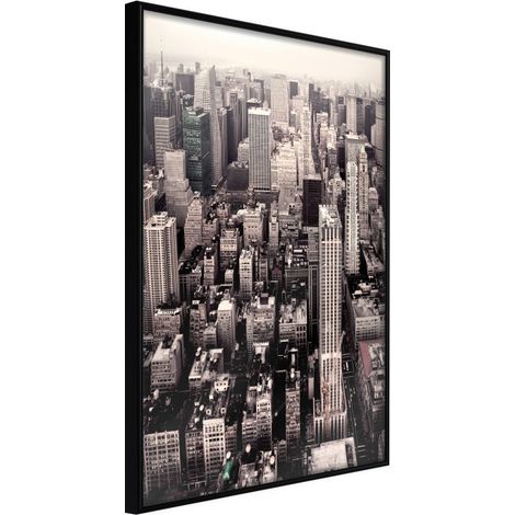 Affiche Murale Encadrée "New York from a Bird's Eye View" 30 x 42 cm Noir