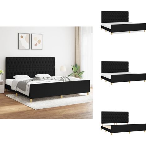 Cadre de lit sans matelas avec tête de lit noir 200x200cm tissu - Cadre De Lit - Lit Double - Literie - Têtière De Lit - Meuble De Chambre (1/5)