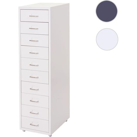Mendler – Caisson à roulettes en acier 110x28x41cm – 10 tiroirs avec porte-étiquette – Charge max 5kg par tiroir – Déplacement facile