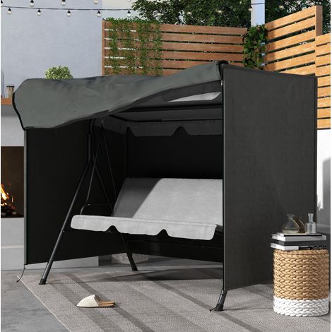 Housse de balancelle 3 places imperméable, résistante aux UV, tissu Oxford robuste, fermeture zippée, ancrage au sol, gris foncé – CHICFURN (1/5)