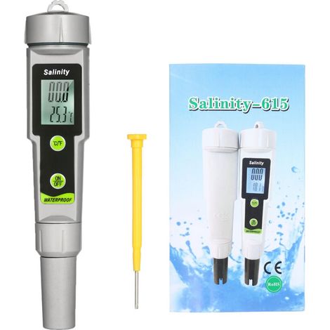 Medidor de salinidad para piscinas, 0-199,9 ppt, medidor de salinidad digital tipo bolígrafo para agua de mar/salada. (1/4)