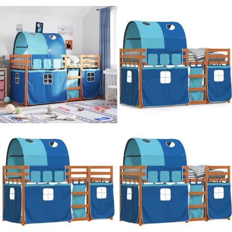 Etagenbett mit Vorhängen Blau 90x200 cm Massivholz Kiefer - Kinderzimmermöbel - Etagenbett - Hochbett - Jugendzimmer - Holzbett - Home & Living (1/5)