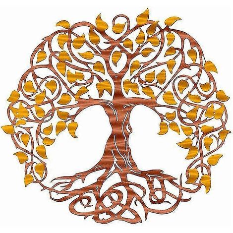 Décoration murale en métal - Arbre de Vie - Décoration murale en métal - 30 x 30 cm - Jaune (1/3)