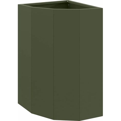 Jardinière d'angle moderne 30 x 30 x 50 cm design épuré extérieur en acier vert olive (1/5)