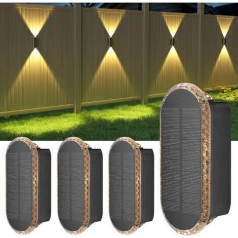 Lampe Solaire Exterieur Applique: Lot De 4 Up and Down LED lumiere Murale Jardin 1200mAh - IP65 Étanche Avec 3000K/4000K/6500K - Éclairage Puissant Pour Clôture Patio Terrasse (1/5)