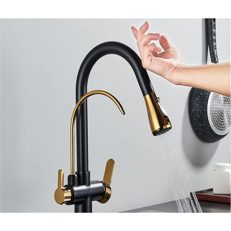 Robinet de Cuisine remplisseur de Pot Capteur Tactile Filtre Eau Robinet de Cuisine en Laiton Antique Mettre pulvérisateur mitigeur avec Grue à Eau Pure pivotante (Color : 4, Size : T) (1/5)